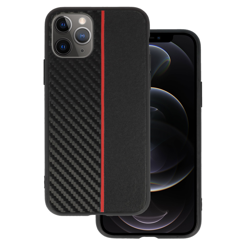 Tel Protect CARBON dėklas telefonui Iphone 11 Pro juodas su raudona juostele