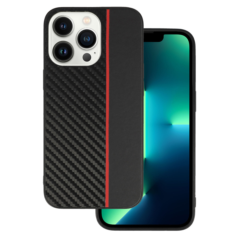 Tel Protect CARBON dėklas telefonui Iphone 13 Pro Max juodas su raudona juostele