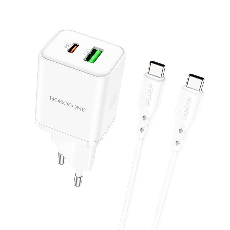 Įkroviklis Borofone BN7 20W USB-C/USB-A + USB-C to USB-C cable 1.0m baltas