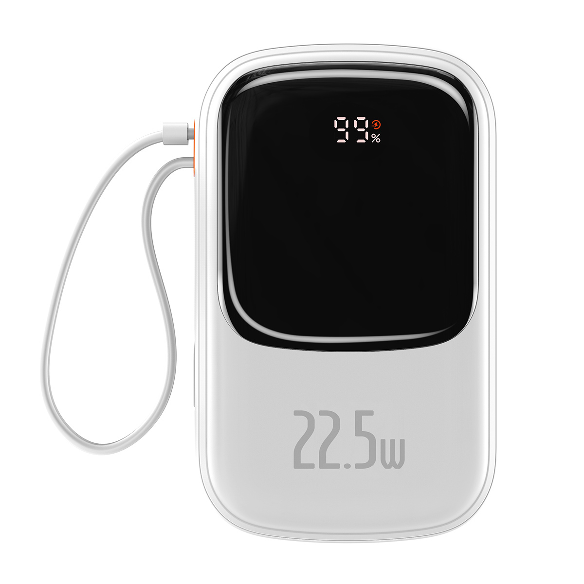 Baseus Qpow su skaitmenine indikacija išorinė baterija su greitu įkrovimu 20000mAh 22.5W QC/PD/SCP/FCP su įmontuotu USB-C kabeliu balta