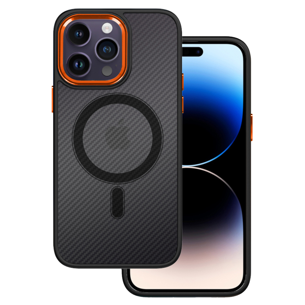 Tel Protect Magnetic Carbon dėklas iPhone 13 Pro juodai-oranžinis