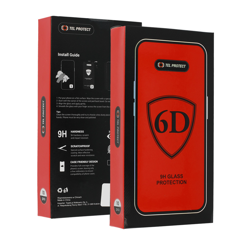 Tel Protect pilno klijavimo 6D apsauginis stiklas IPHONE 13 MINI juodas - 10 rinkinys