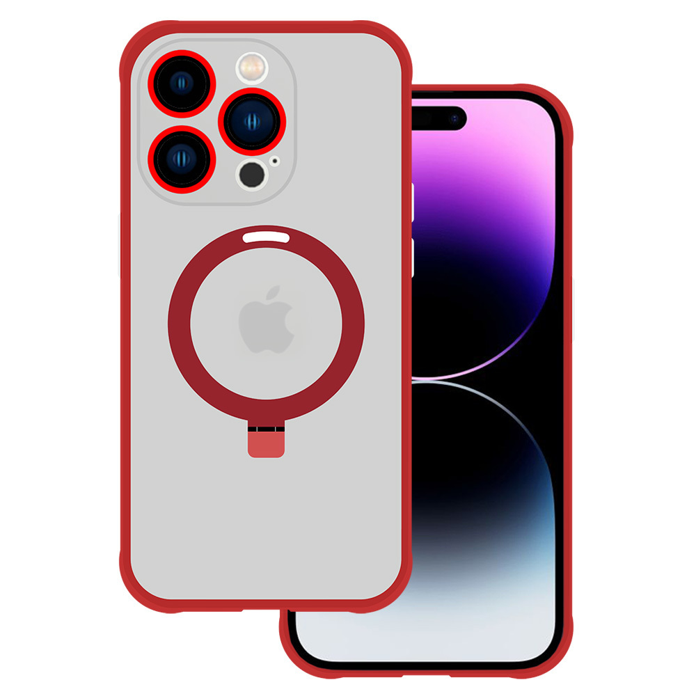 Tel Protect Magnētinis MagSafe su stovu dėklas telefonui iPhone 15 Pro raudonas