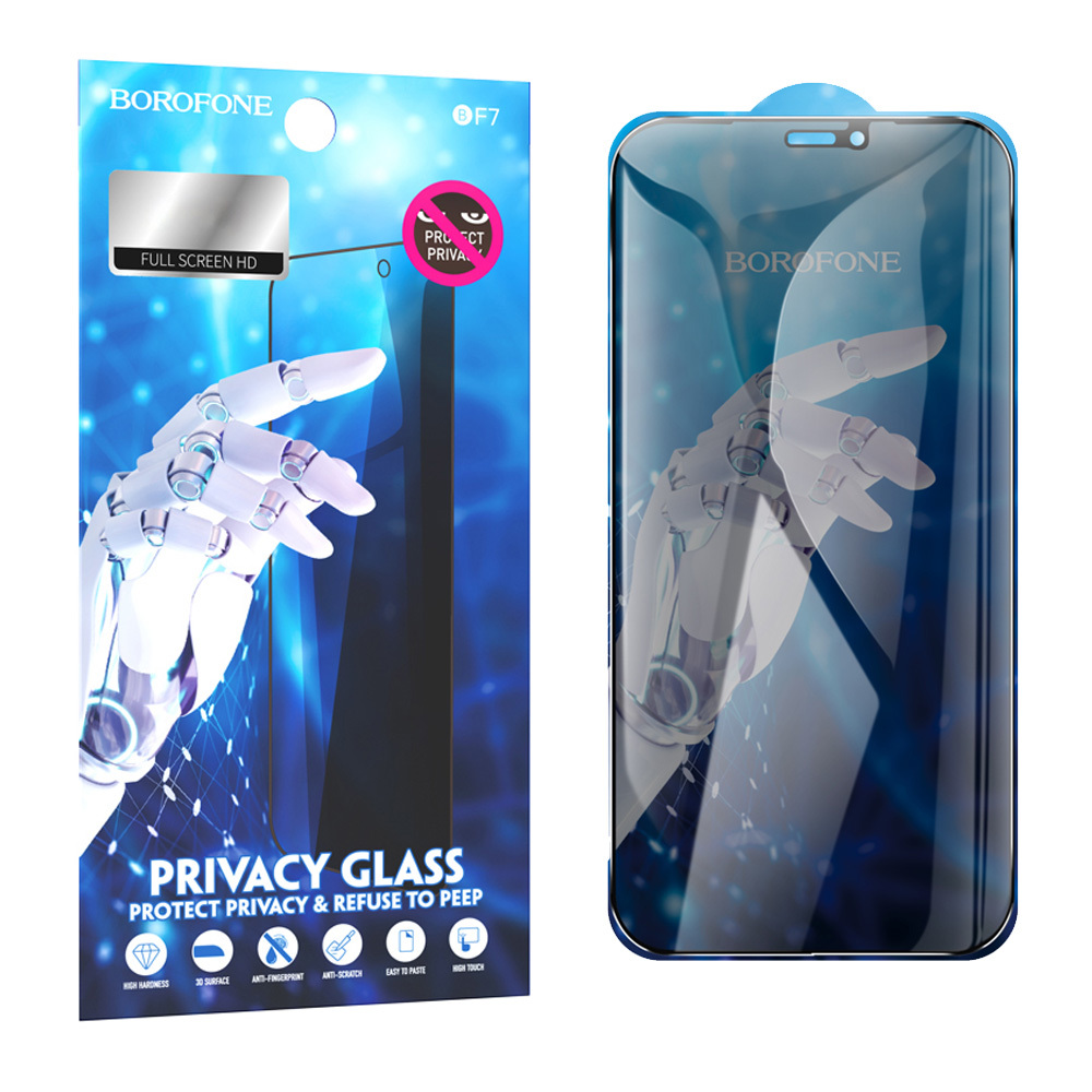 Borofone BF7 Diamond Armor Anti-spy grūdintas stiklas iPhone 12 Pro Max (10 vnt. rinkinys)