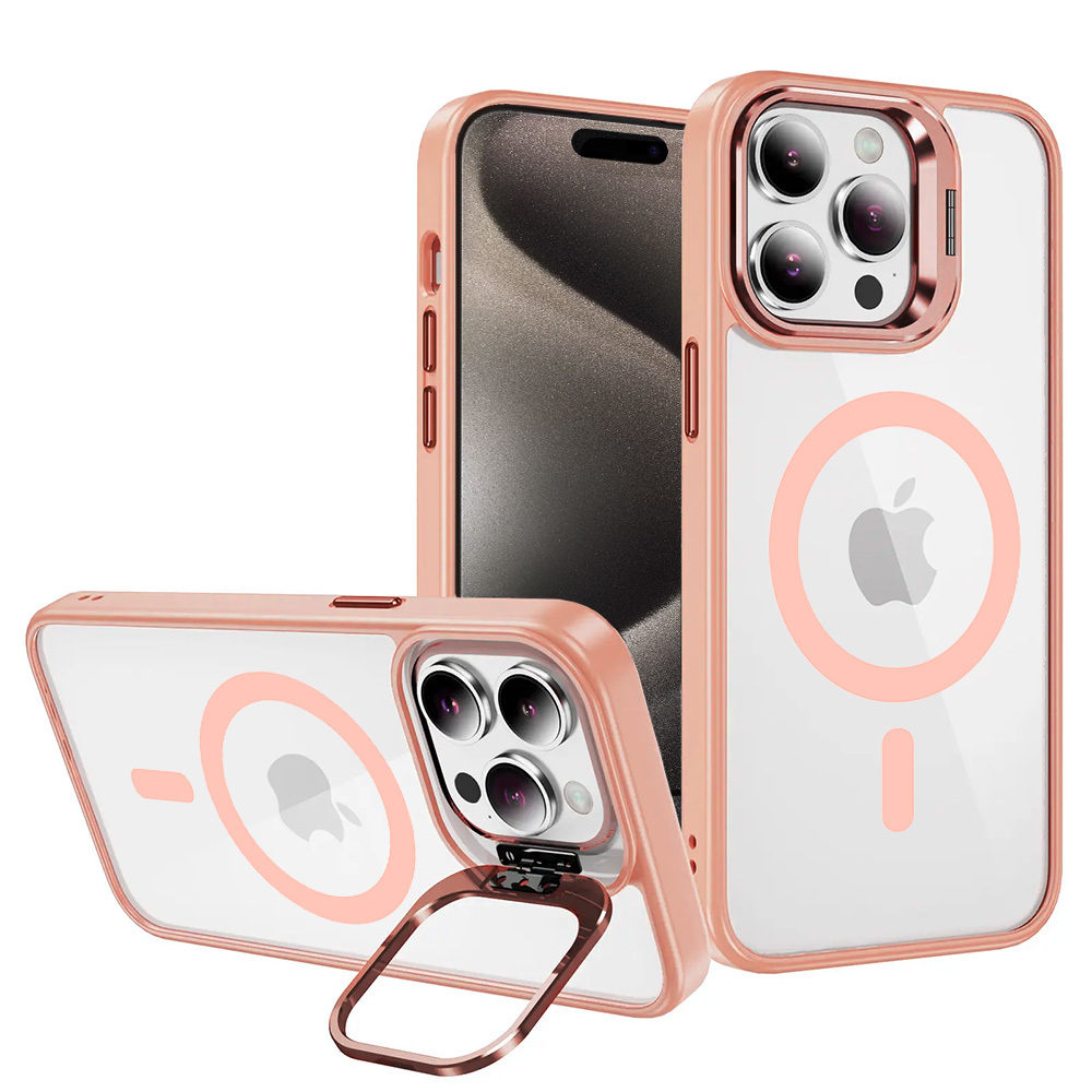 Tel Protect Magnetinis dėklas telefonui su stovu Iphone 13 Pro Max šviesiai rožinė