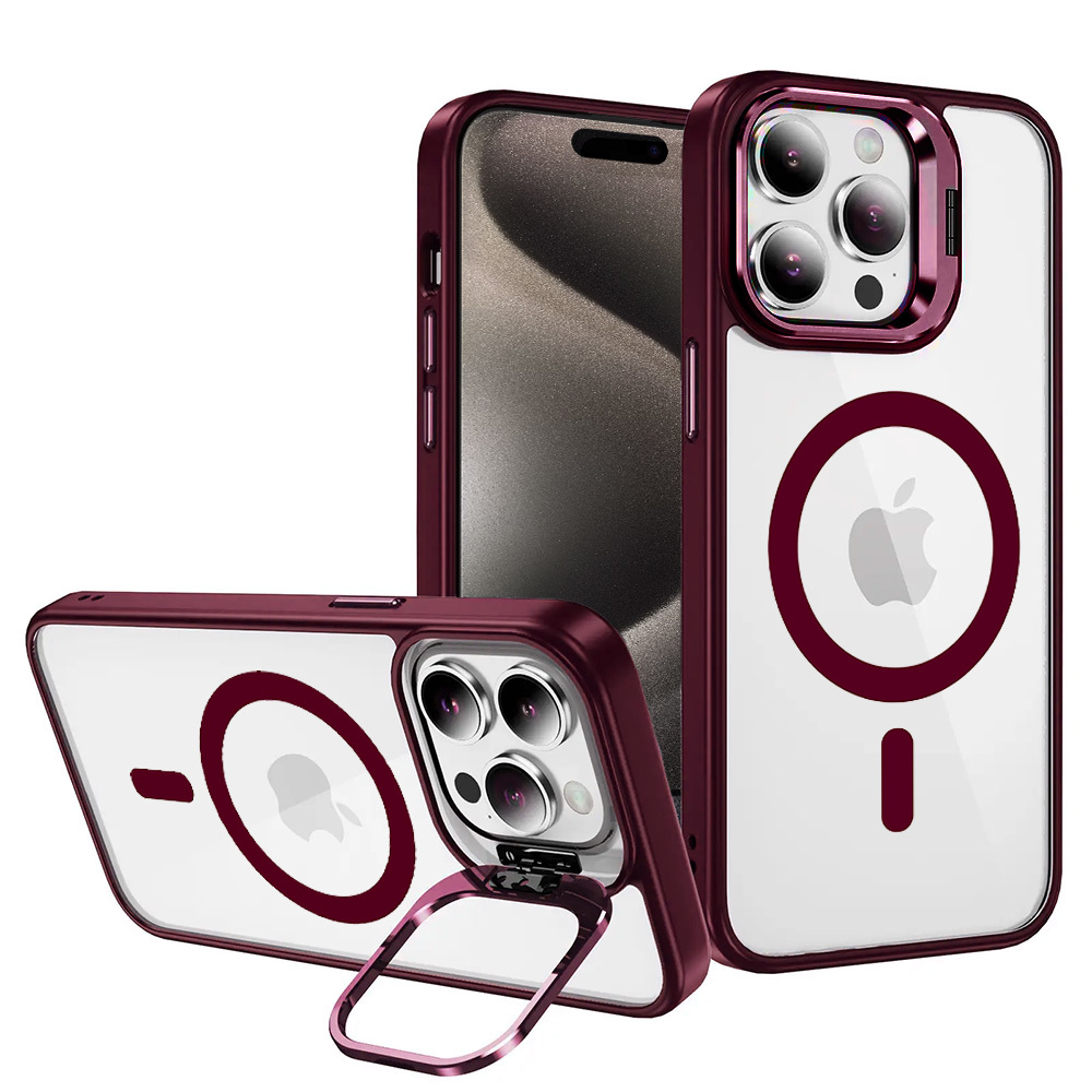 Tel Protect Magnetinis dėklas telefonui su stovu Iphone 14 bordo