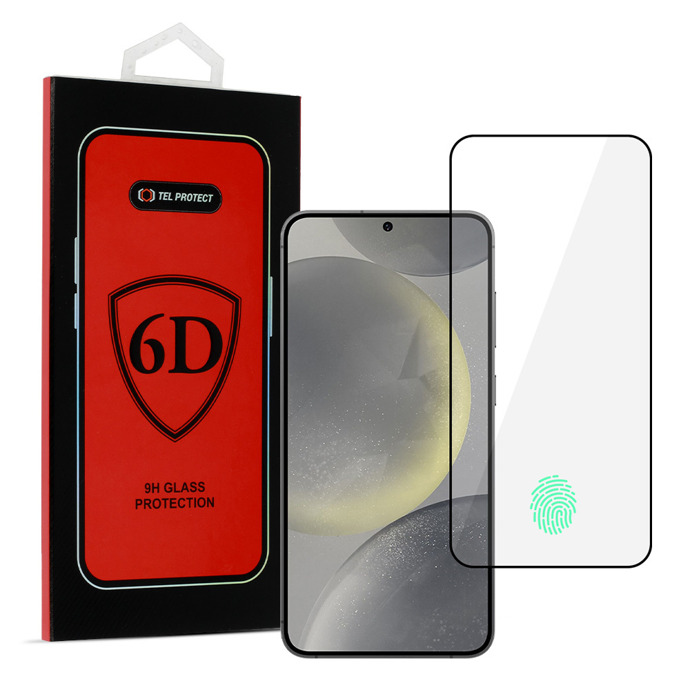 Закалённое стекло Tel Protect Full Glue 6D для Samsung Galaxy S24 Plus чёрное (с разблокировкой по отпечатку)