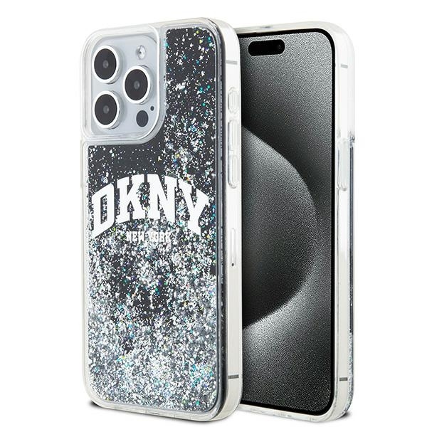 DKNY skystojo blizgučio didelio logotipo dėklas telefonui iPhone 14 Pro Max - juodas