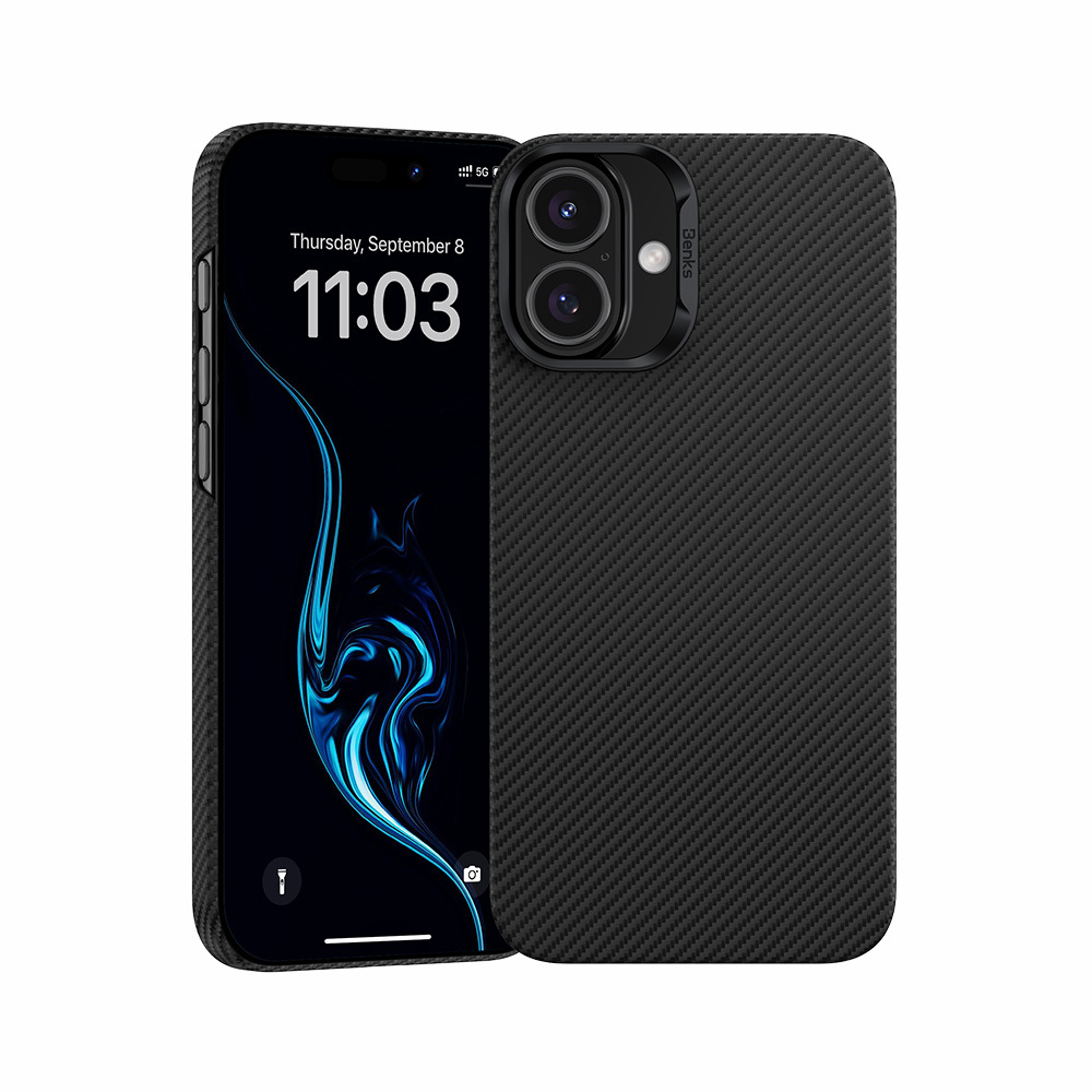 Benks Magnetinis Armor Air Kevlar dėklas telefonui iPhone 16 Plus - PC rėmas 600D - juodas (m)