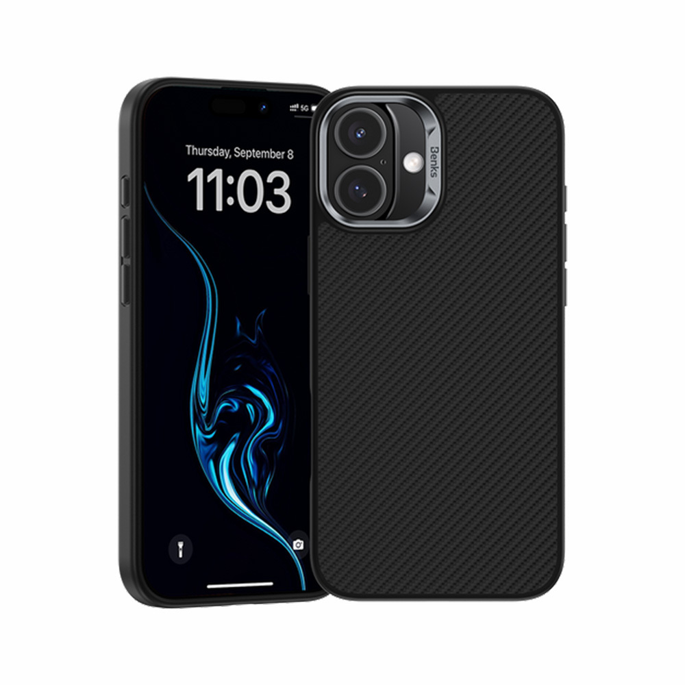 Benks Magnetinis Armor Pro Kevlar dėklas telefonui iPhone 16 Plus - metalinis rėmas 600D - juodas (m)
