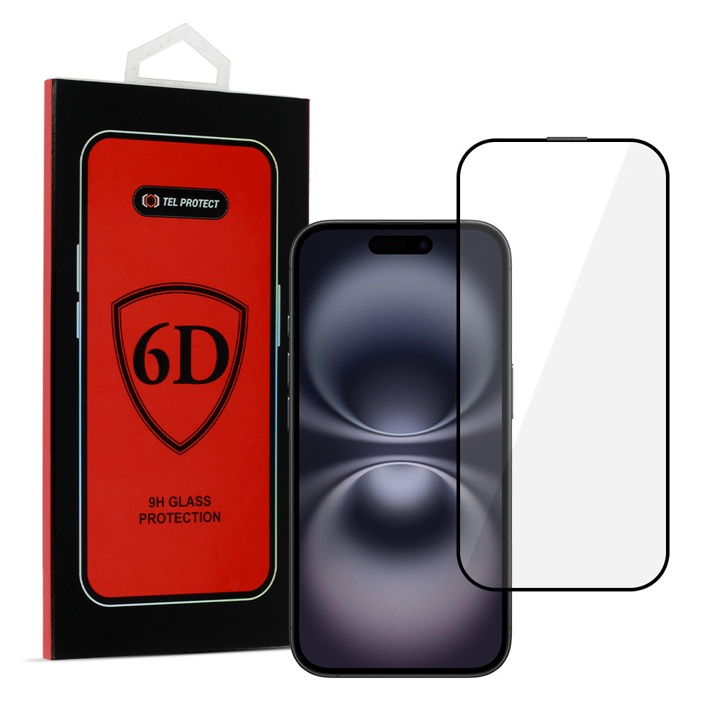 Tel Protect Full Glue 6D grūdintas stiklas Iphone 16 Plus juodas