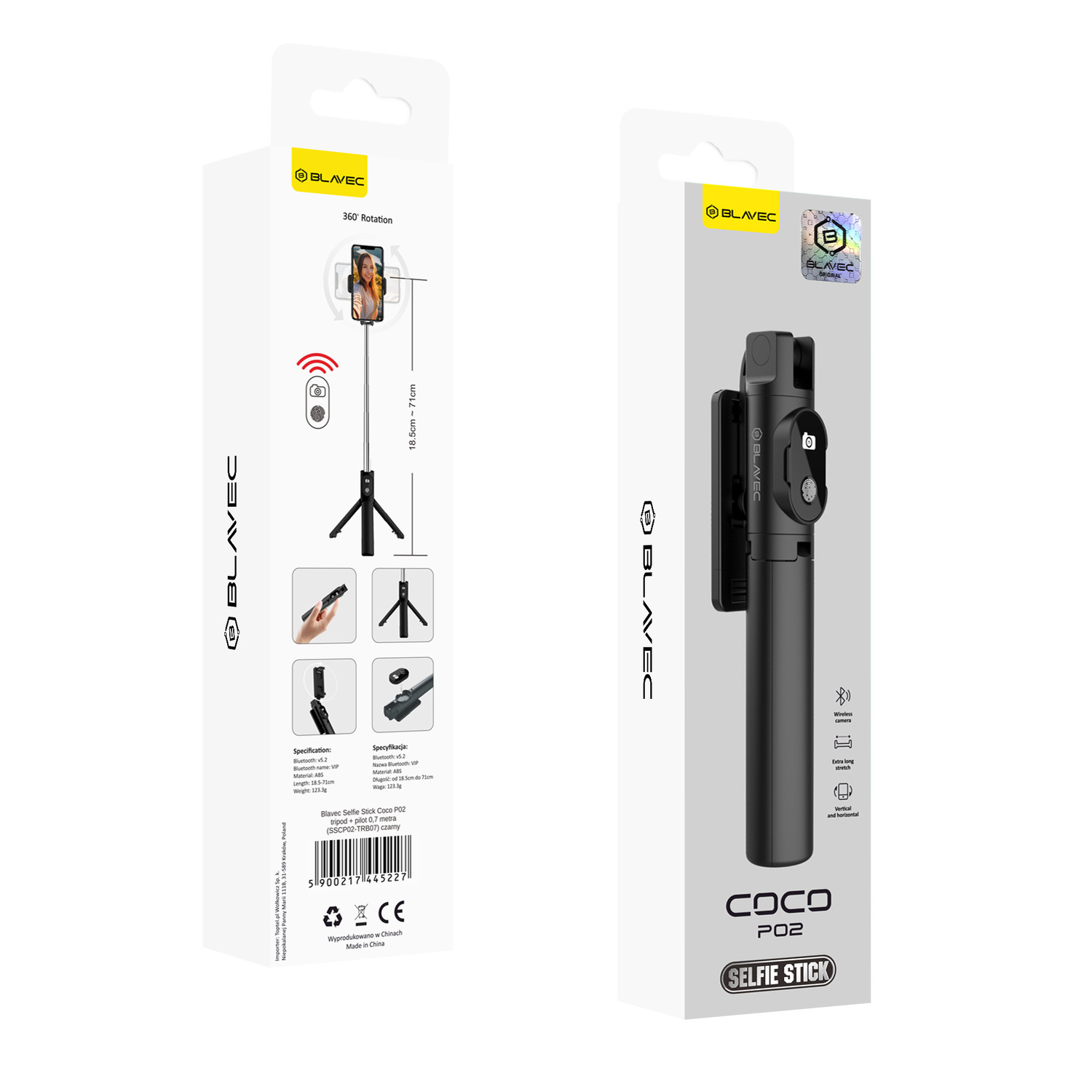 Blavec Selfie lazda Coco P-02 trikojis stovas + nuotolinio valdymo 0,7 metres (SSCP02-TRB07) juoda
