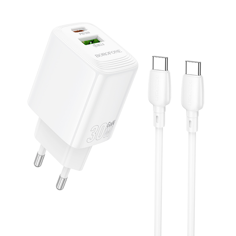 Įkroviklis Borofone BN29 30W USB-C/USB-A + USB-C to USB-C cable 1.0m baltas