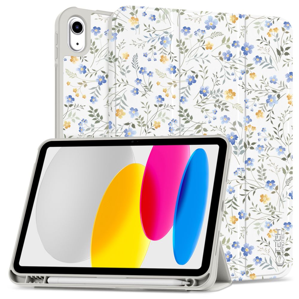 Tech-Protect SC Pen dėklas iPad 10.9" 2022 (10-os kartos) / 11" 2025 (11-os kartos) - ramunės su lapais