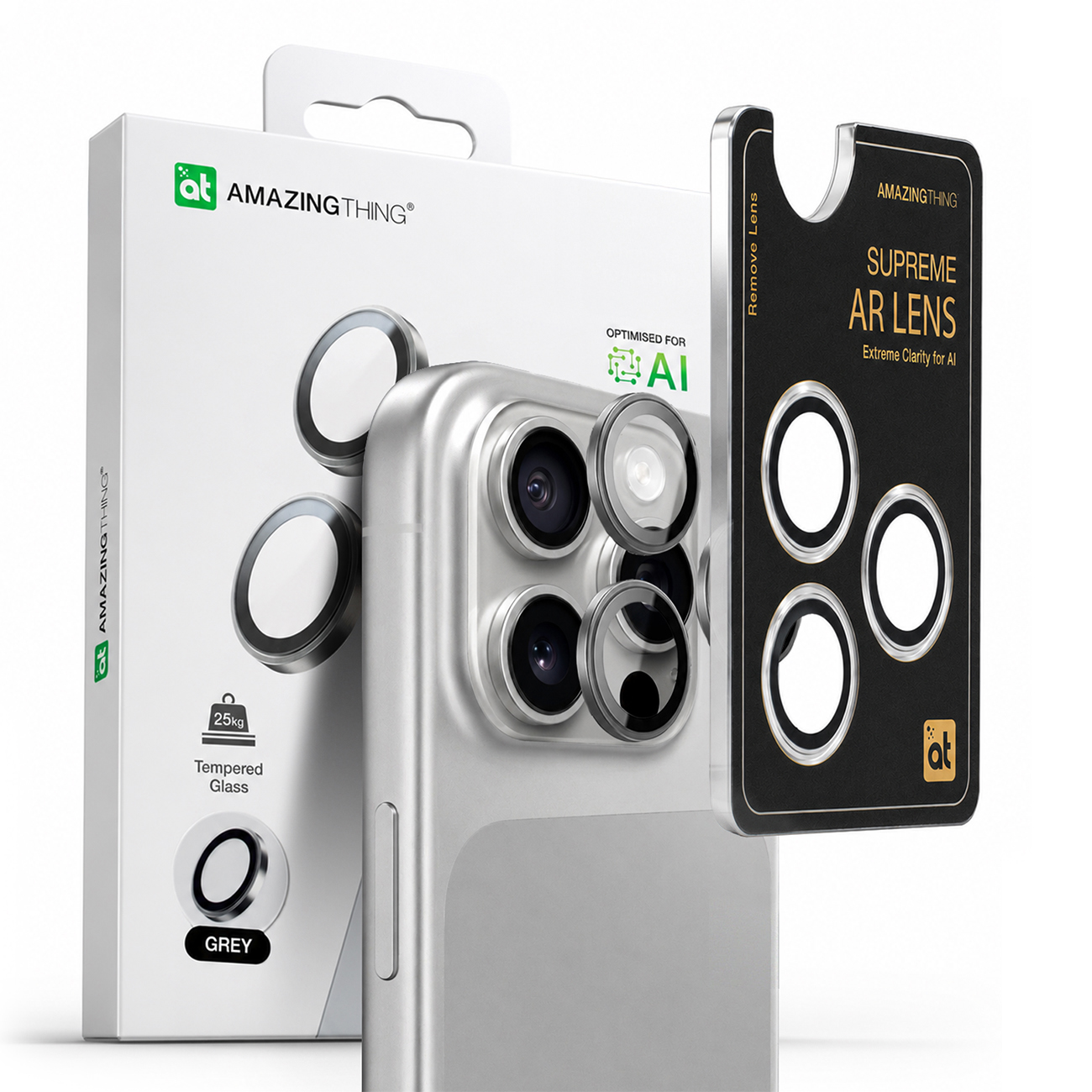 AmazingThing AR Aluminum 3 Lens Glass с рамкой для камеры для iPhone 16 Pro / 16 Pro Max - серый