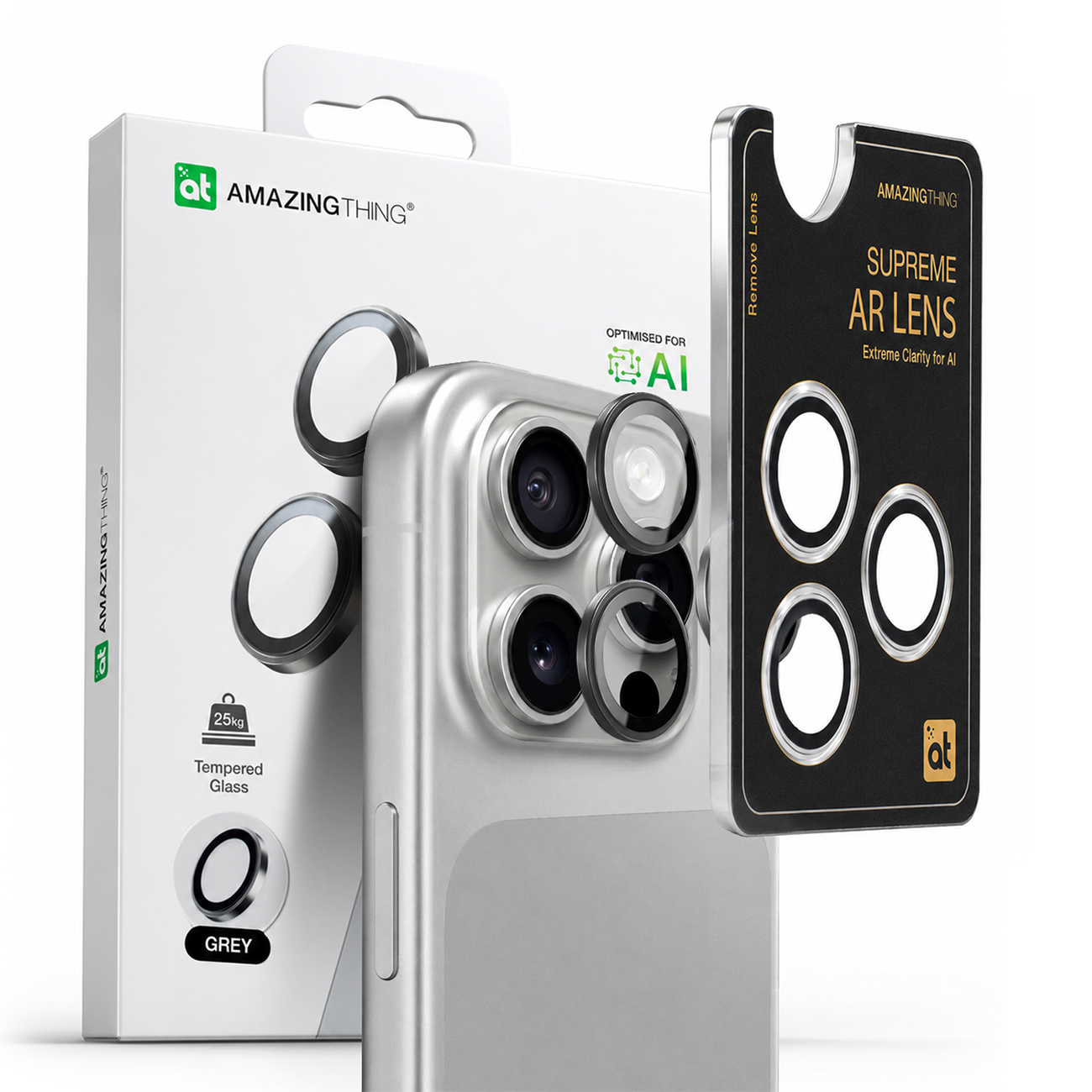 AmazingThing AR Aluminum 3 Lens Glass с рамкой объектива камеры для iPhone 16 Pro / 16 Pro Max - чёрный
