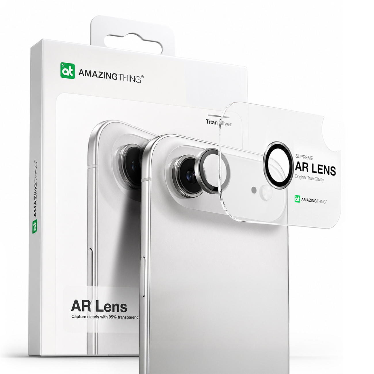 AmazingThing Objektyvo Stiklas iPhone 17 Air su Sidabriniu Aliuminio Rėmu