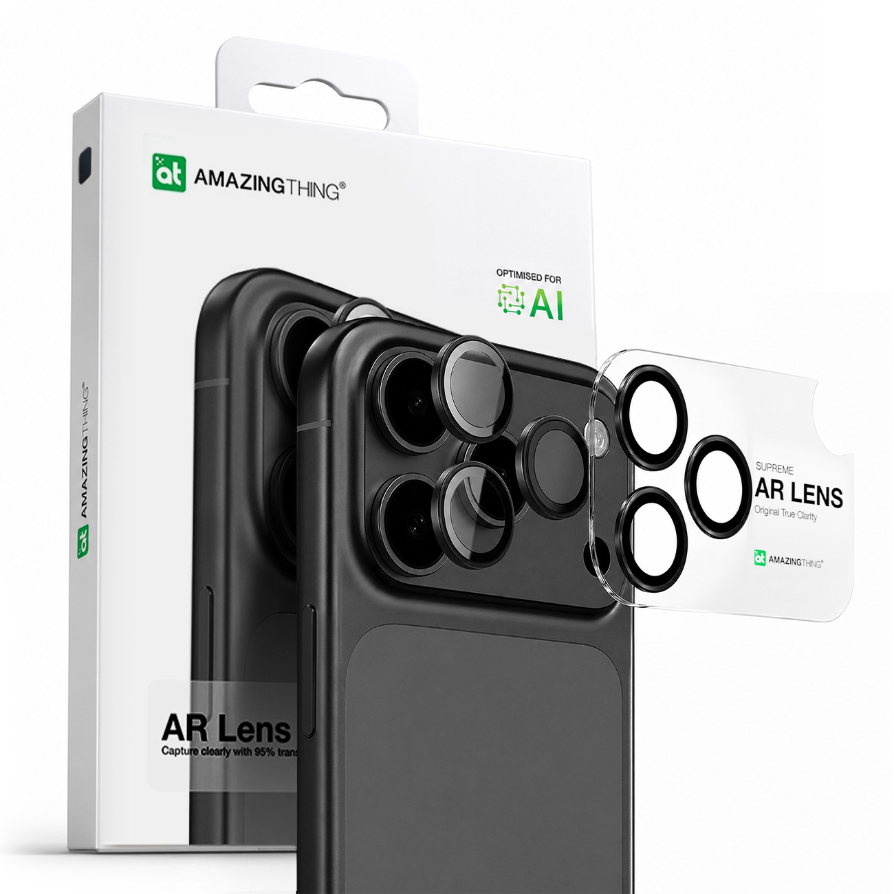 AmazingThing Objektyvo Stiklas iPhone 17 Pro / Pro Max su Pilku Aliuminio Rėmu