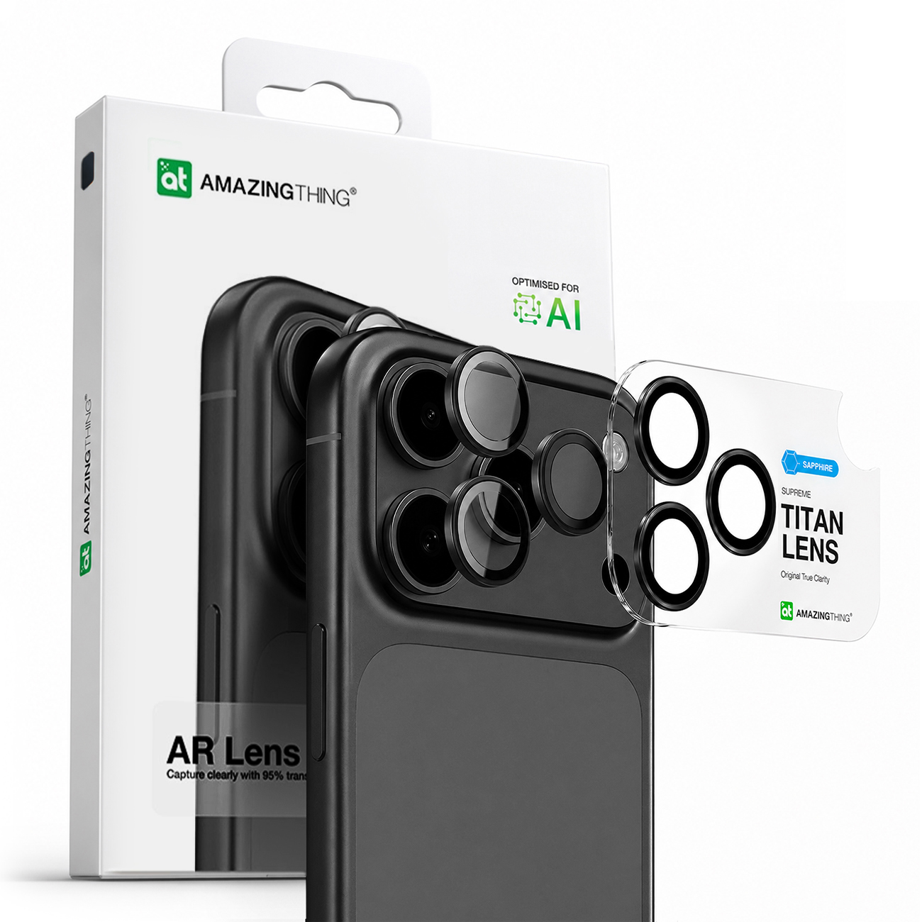 AmazingThing сапфировое стекло для камеры iPhone 17 Pro / Pro Max - с серой рамкой