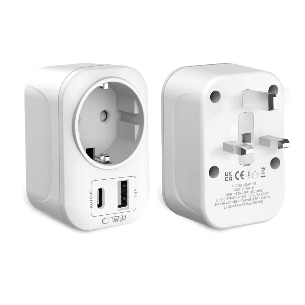 Tech-Protect TA100 UK adapteris baltas