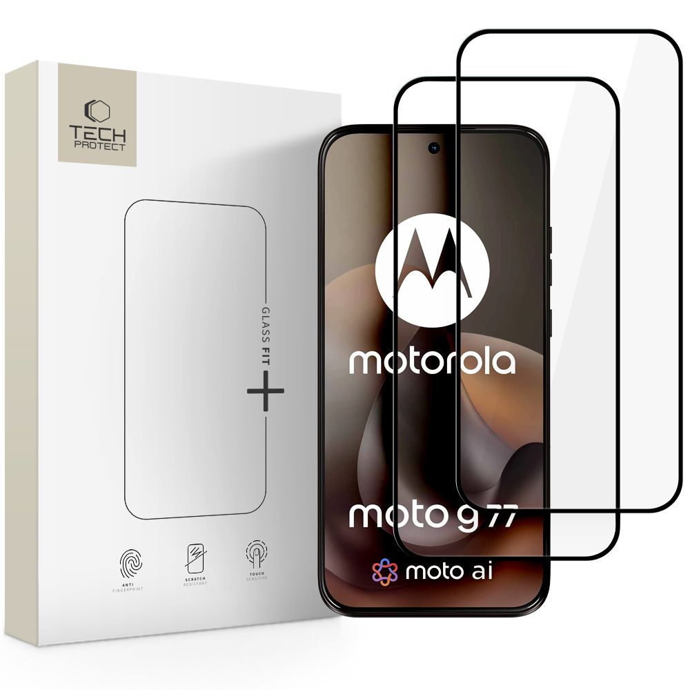 Tech-Protect Glass Fit+ grūdintas stiklas 2 vnt. skirta Motorola Moto G67 / G77 - juodas