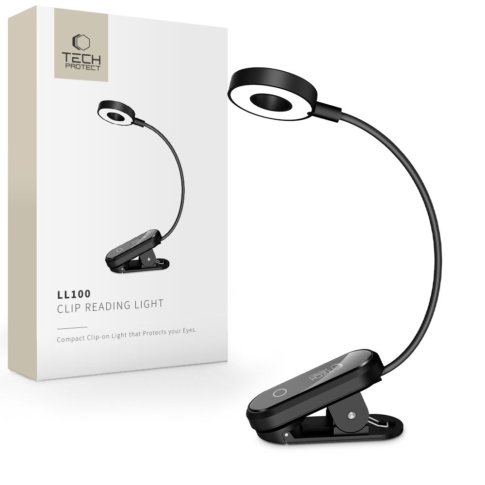 Tech-Protect LL100 Wireless Lamp with Clip + USB-A / USB-C Cable 30 cm - Black