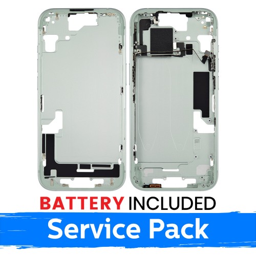 Ekrano rėmas / Vidinis korpusas skirtas Apple iPhone 15 korpusas + baterija / Green / (Service Pack)