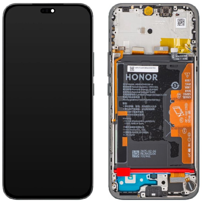 LCD screen Huawei Honor 400 Lite with touch screen with frame and battery Black original (service pack)