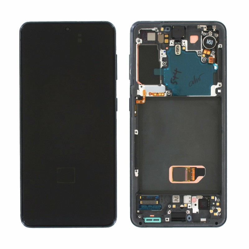 Ekranas Samsung G991 S21 5G su lietimui jautriu stikliuku ir rėmeliu Phantom Grey originalus (assembled service pack)