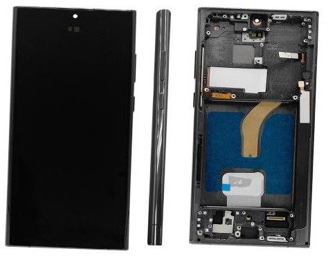 LCD ekranas Samsung S908 S22 Ultra su jutikliniu ekranu ir rėmeliu Phantom juodas OLED (tikras dydis)