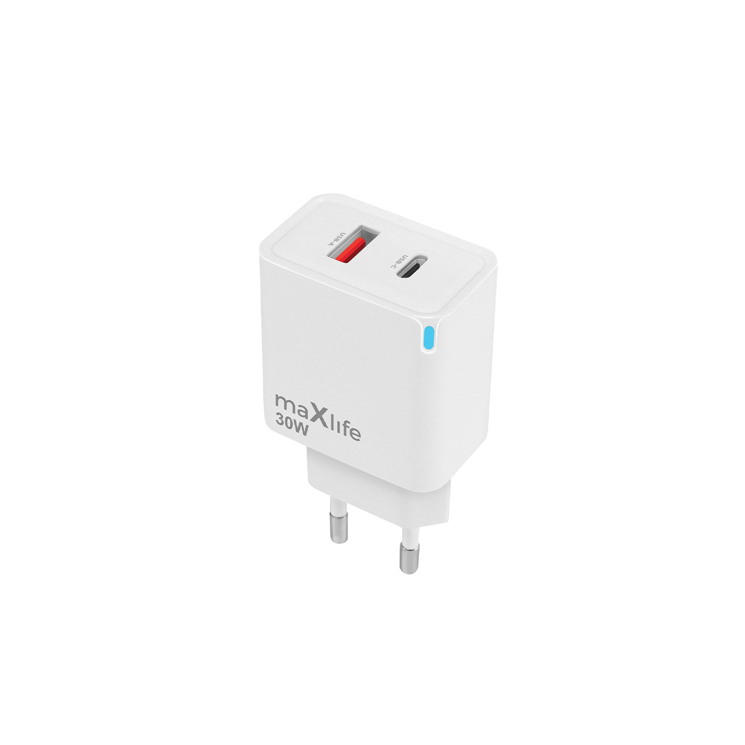 "Maxlife MXTC-09-30AC GaN PD QC įkroviklis 1x USB-C 1x USB 30W baltas