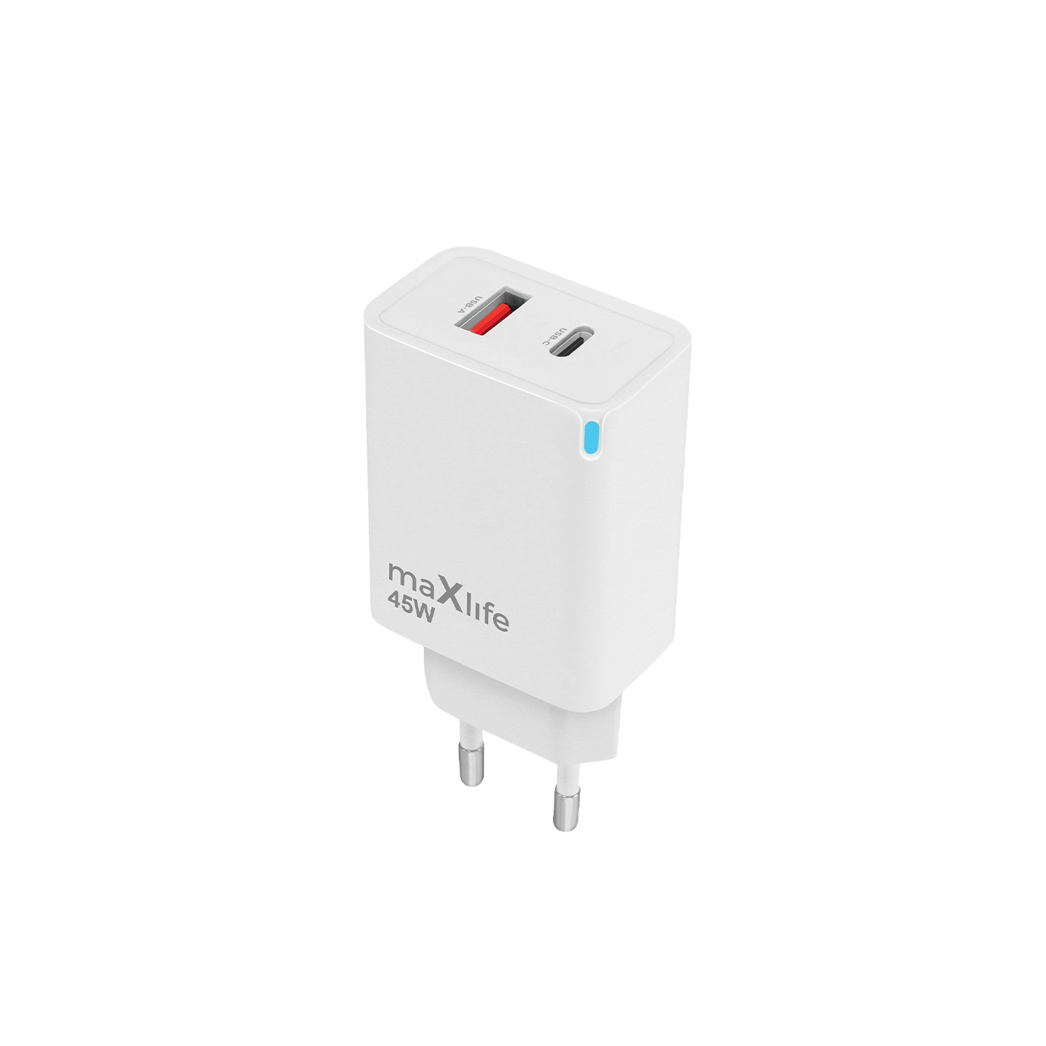 "Maxlife MXTC-09-45AC GaN PD QC įkroviklis 1x USB-C 1x USB 45W baltas