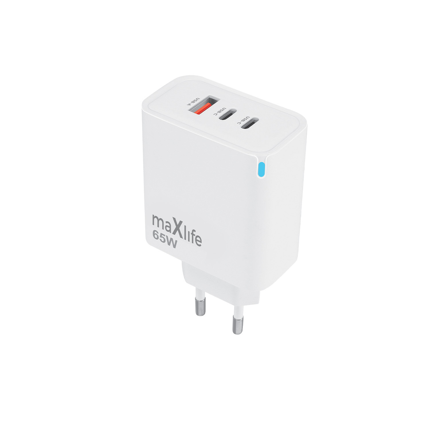 "Maxlife MXTC-09-65ACC GaN PD QC įkroviklis 2x USB-C 1x USB 65W baltas