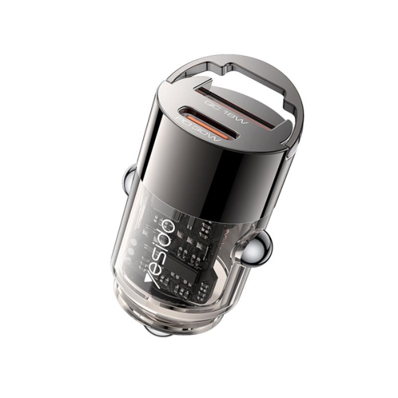 Yesido Y68 Automobilinis Įkroviklis PD 30W USB-A+C Juodas