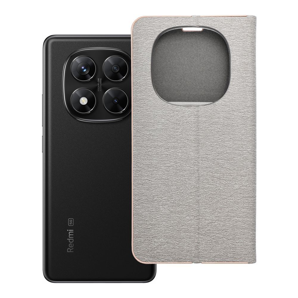 LUNA Book Gold dėklas telefonui XIAOMI Redmi Note 14 PRO 5G / 14 PRO PLUS 5G sidabrinis