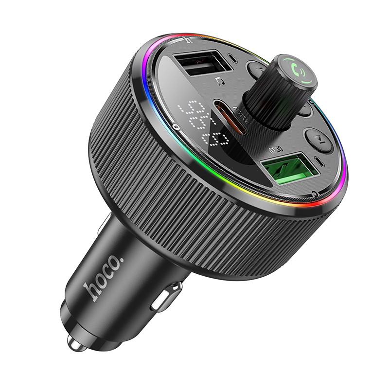 HOCO automobilinis FM siųstuvas Bluetooth 2 x USB A + Type-C PD QC3.0 30W E82 juodas