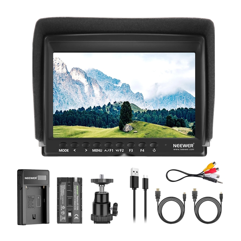 NEEWER F100 lauko monitorius + USB įkroviklis + baterijų rinkinys