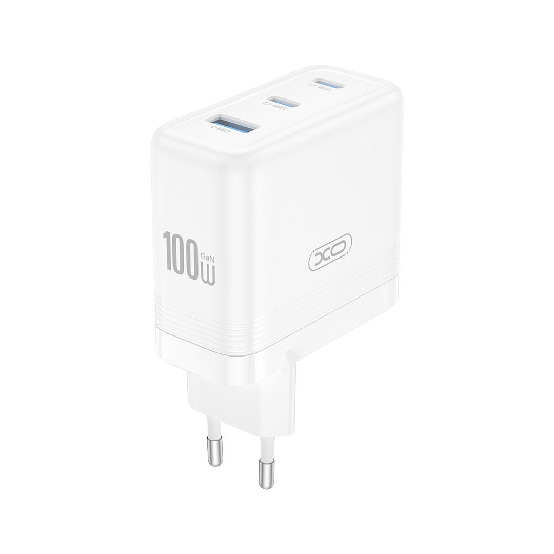 XO sieninis įkroviklis CE35 PD 100W 2x USB-C 1x USB baltas