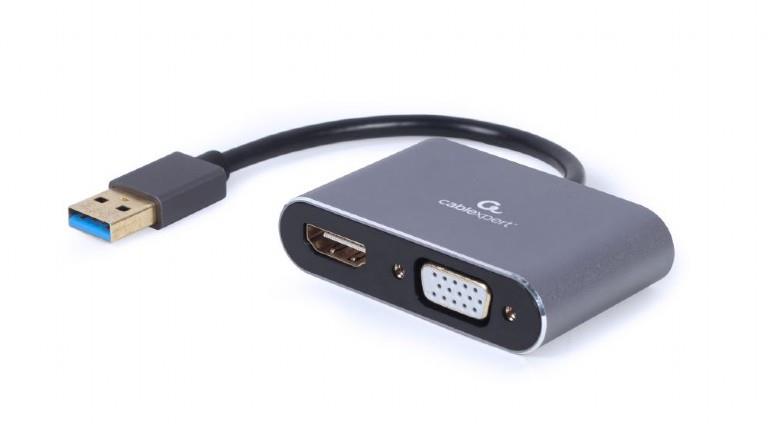 I/O adapteris USB3 į HDMI/VGA/PILKAS A-USB3-HDMIVGA-01 GEMBIRD