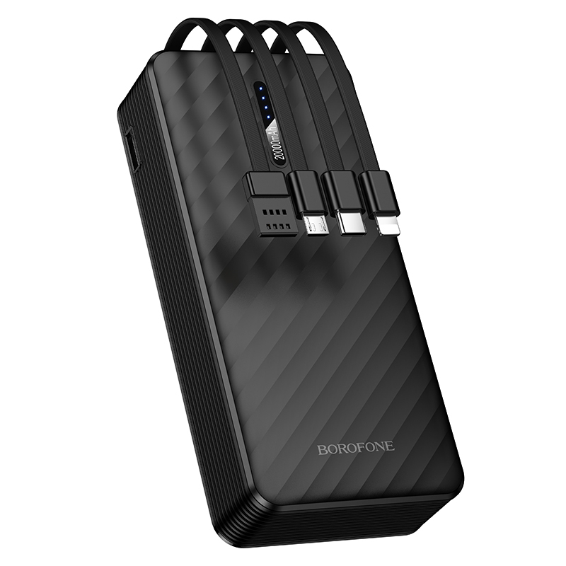 Borofone Išorinė baterija 20000mAh BJ84A Smooth - USB - with USB, Type C, Lightning and Micro USB cables juodas