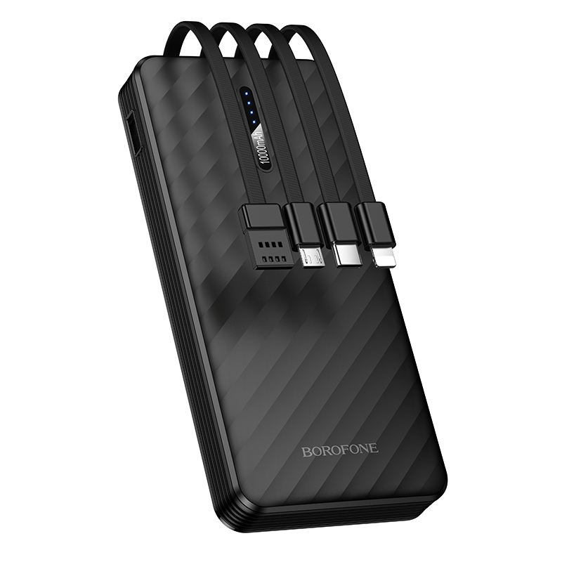 Borofone BJ84 Smooth išorinė baterija 10000mAh USB su USB, Type-C, Lightning ir Micro USB kabeliais juoda