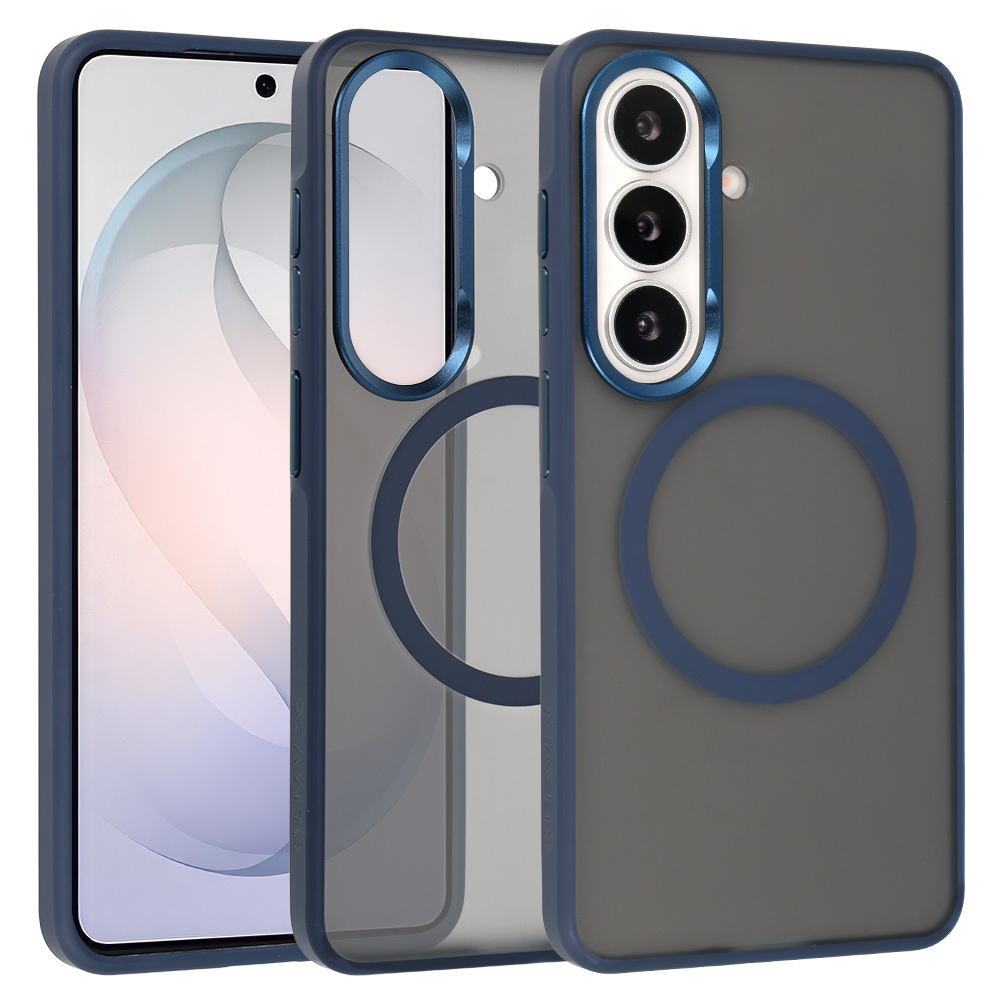 Liavec Soft Case dėklas su metaliniu rėmeliu, skirtas Samsung Galaxy S26, tamsiai mėlynas