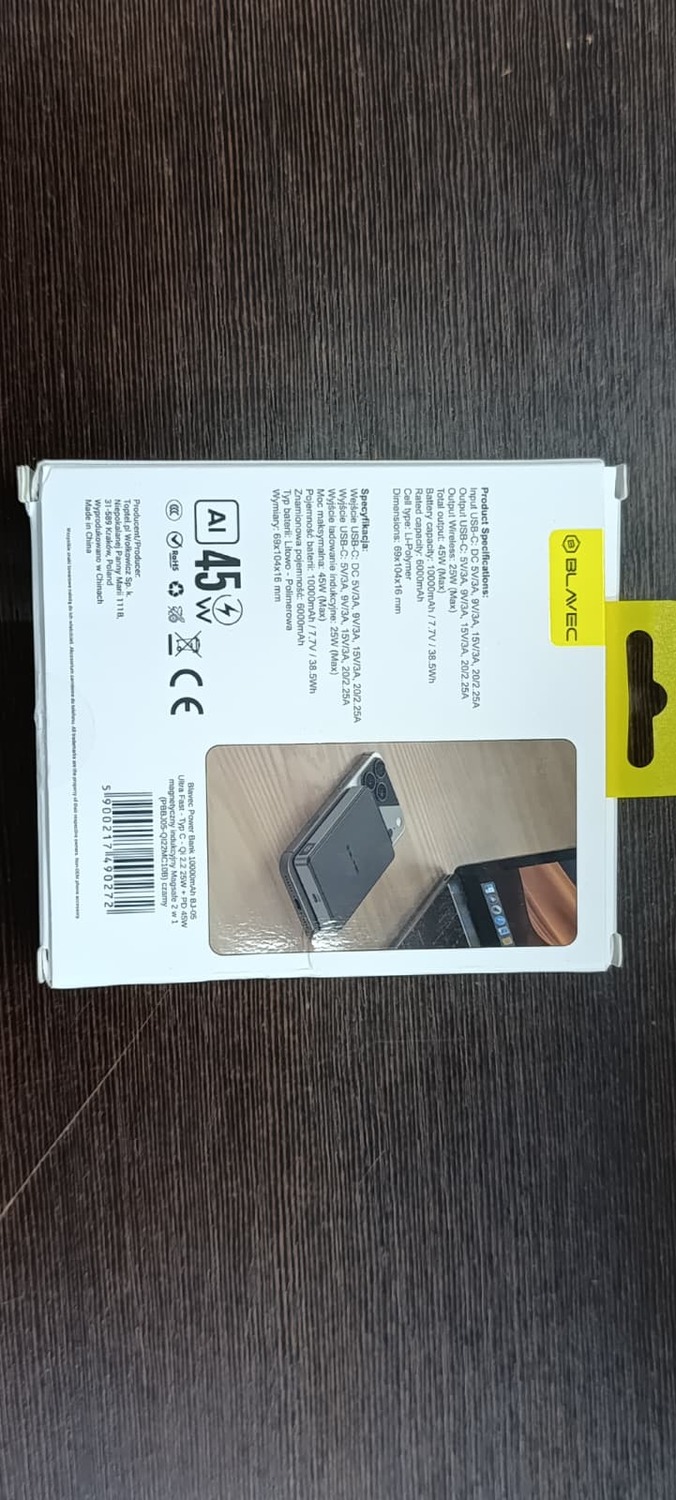 Blavec Power Bank 10000mAh BJ-05 Ultra Fast 16mm - Type C - Qi2.2 25W + PD 45W магнитная индукция Magsafe 2 in 1 (PBBJ05-QI22MC10B) черный алюминий (поврежденная упаковка)