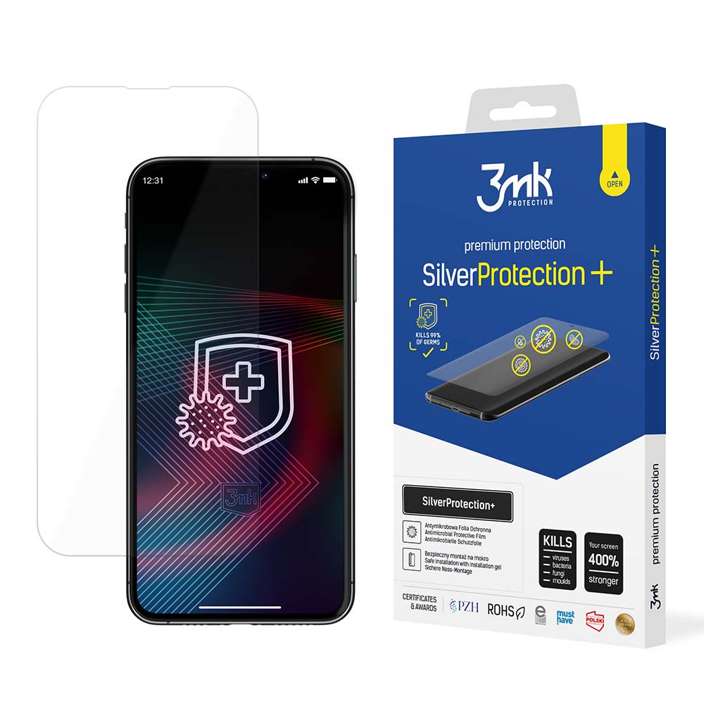 3mk SilverProtection+ antimikrobinė smūgiams atspari ekrano plėvelė, skirta iPhone 14 / 14 Pro