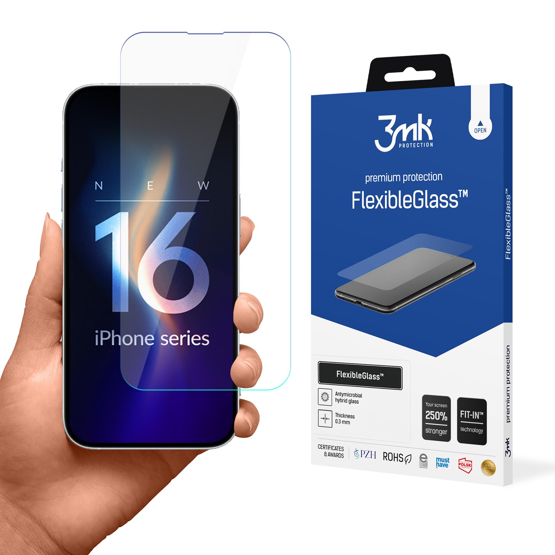 Grūdintas stiklas 3mk FlexibleGlass iPhone 16 Plus