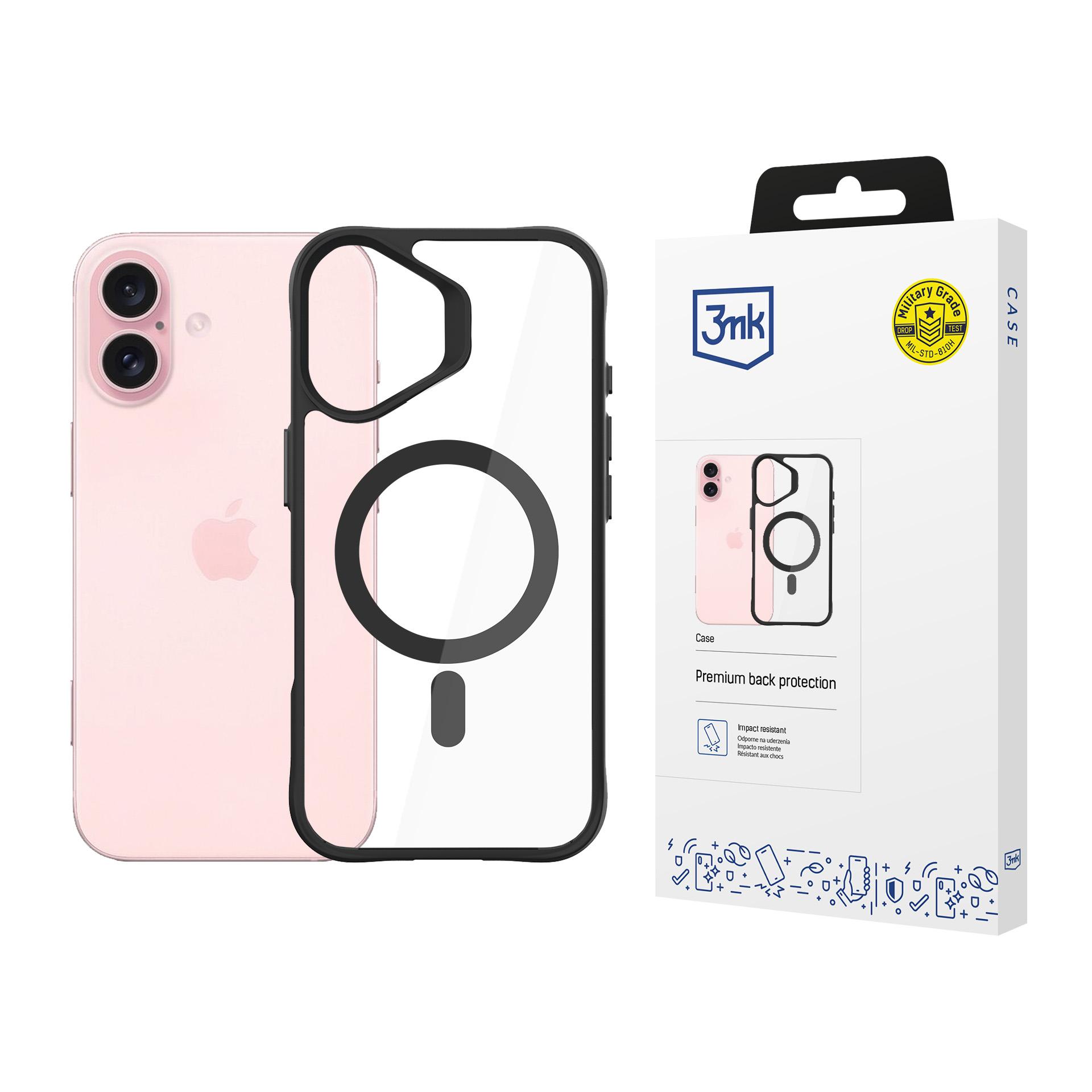 3mk Satin Armor MagCase su MagSafe for iPhone 16 - Clear with Black Frame