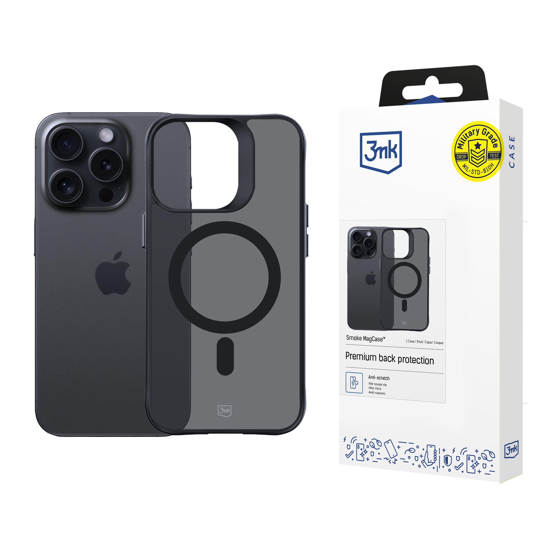 3mk Dūminis Magnetinis dėklas su MagSafe iPhone 15 Pro - Pusiau skaidrus