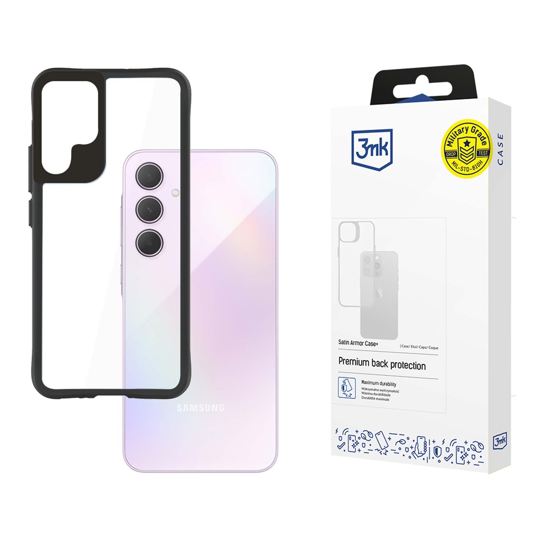 3mk Satino šarvuotas dėklas+ Samsung Galaxy A35 5G - skaidrus su juodu rėmeliu
