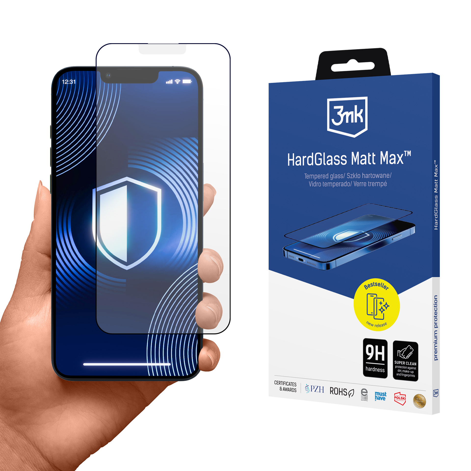 Matinis grūdintas stiklas 3mk HardGlass Matt Max iPhone 13 / 13 Pro / 14