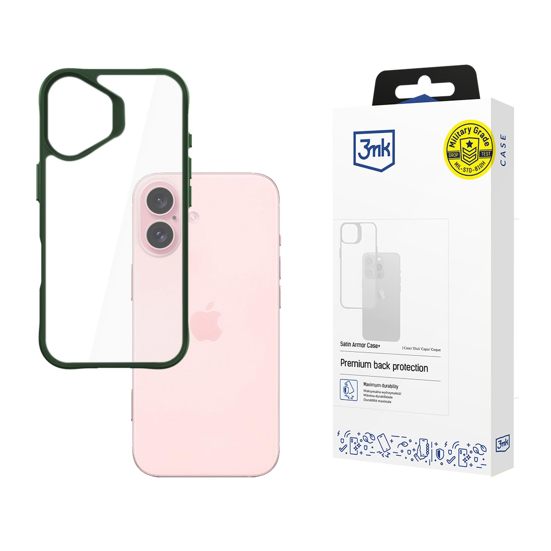 3mk Satin Armor dėklas telefonui Green Apple iPhone 16 – skaidrus